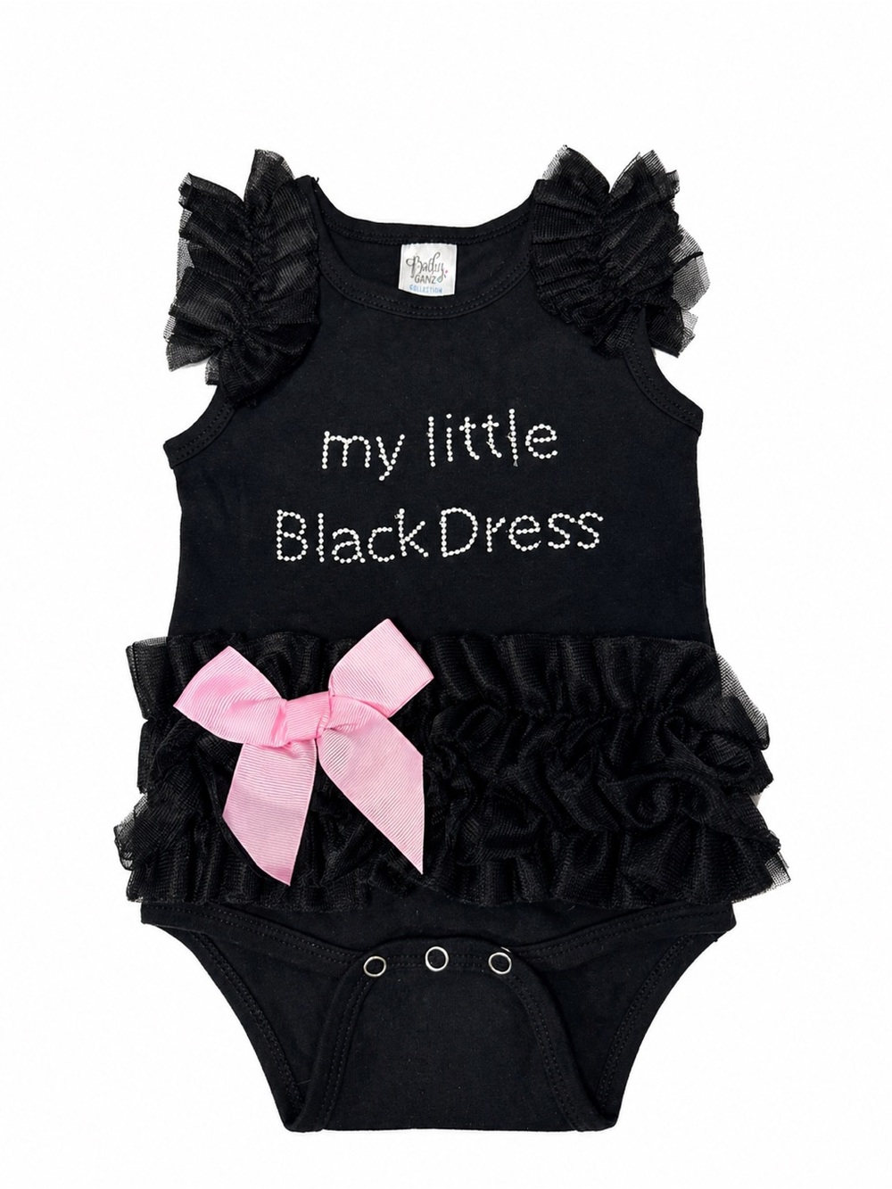 Baby Ganz My Little Black Dress bodysuit Tulle ruffle 0-6M pink bow rhinestones